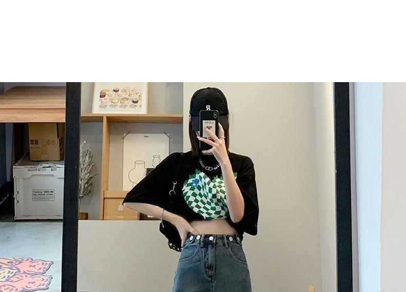 High Waist Denim Midi Straight Skirt Product Image