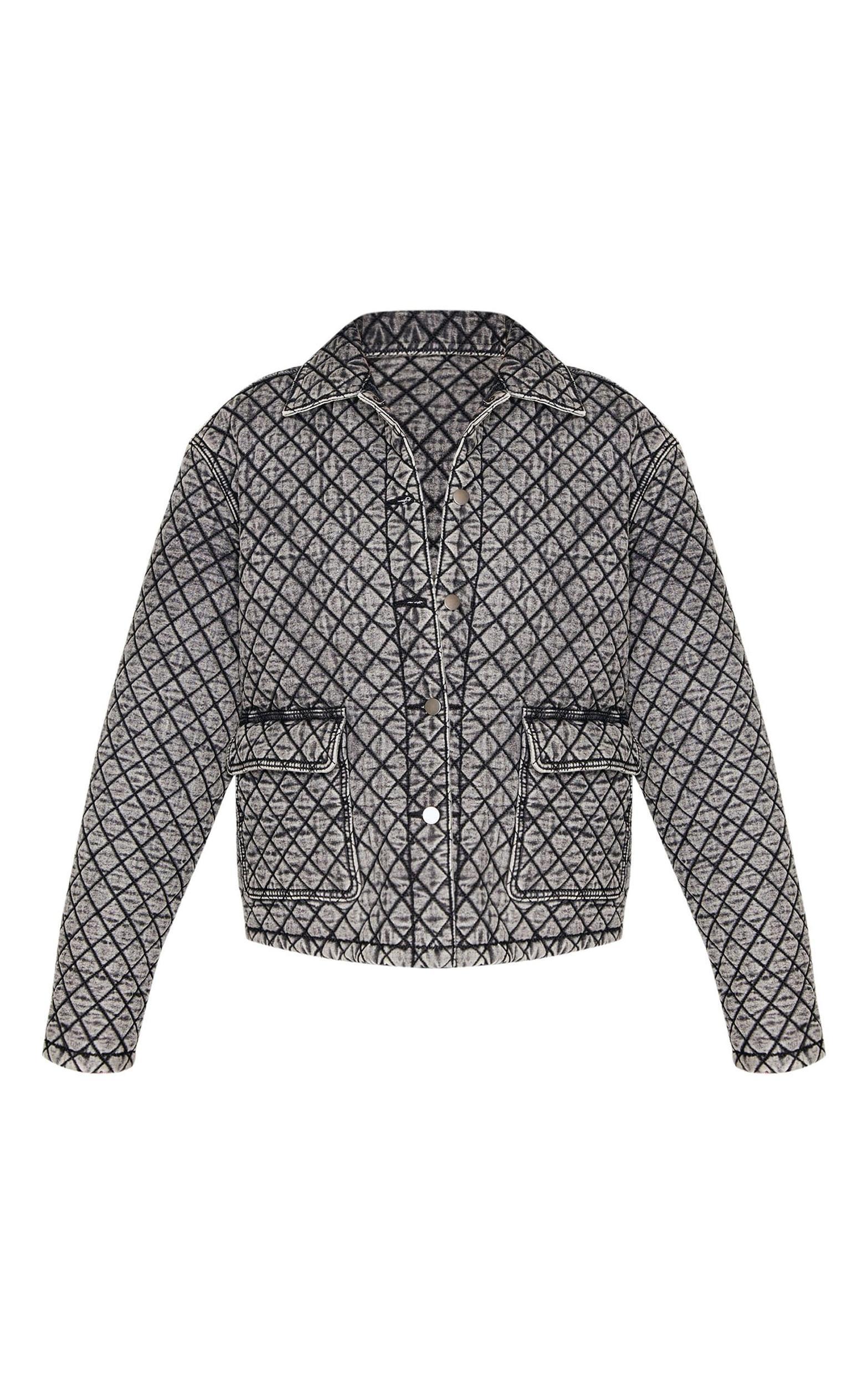 Grey Quilted Effect Pocket Detail Denim Coat Product Image