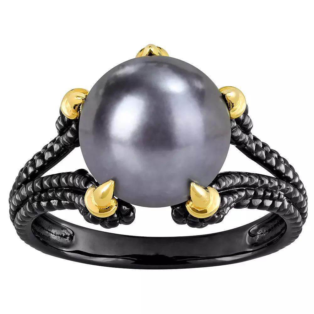 Stella Grace Men's 18k Gold Over Silver Dyed Black Freshwater Cultured Pearl Ring, Size: 9, Two Tone Product Image