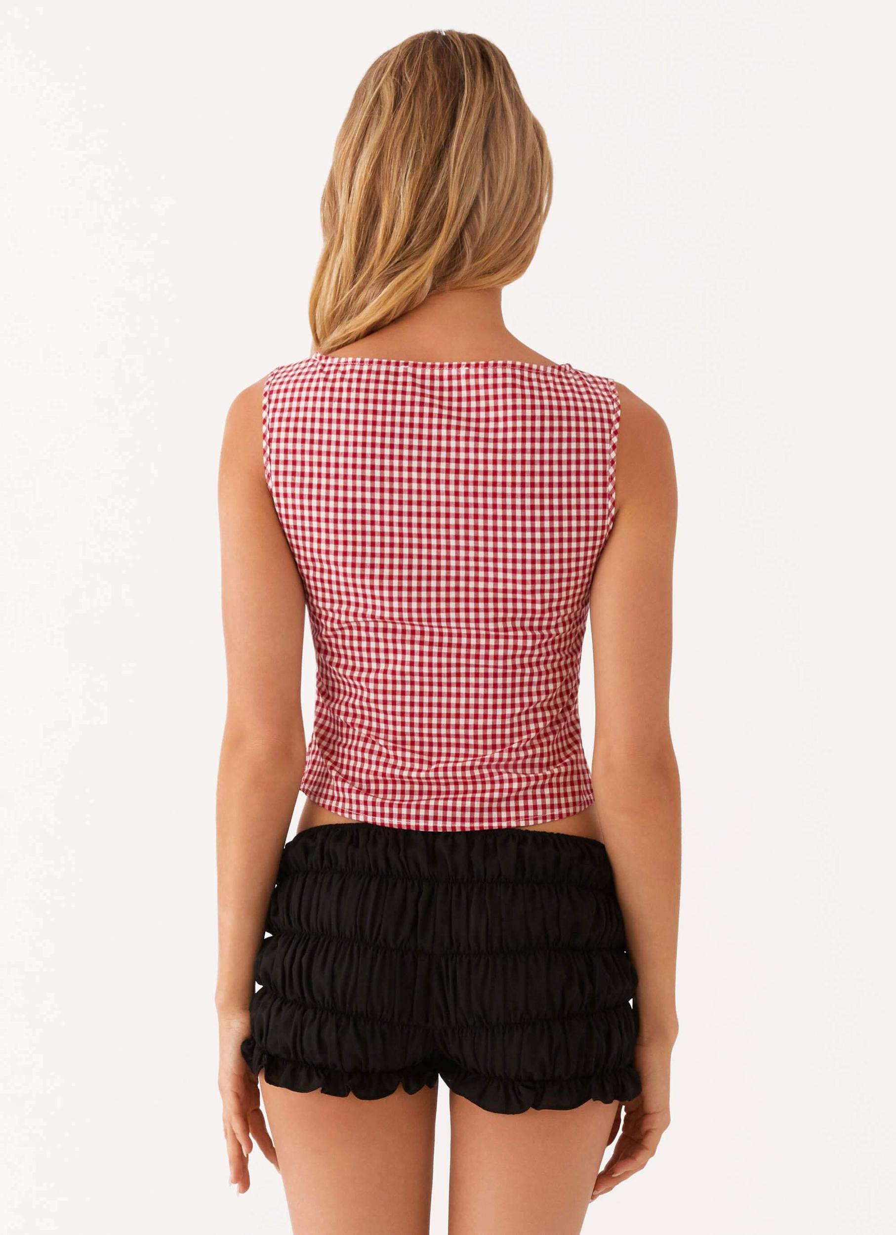 Quincy Top - Maroon Gingham Product Image