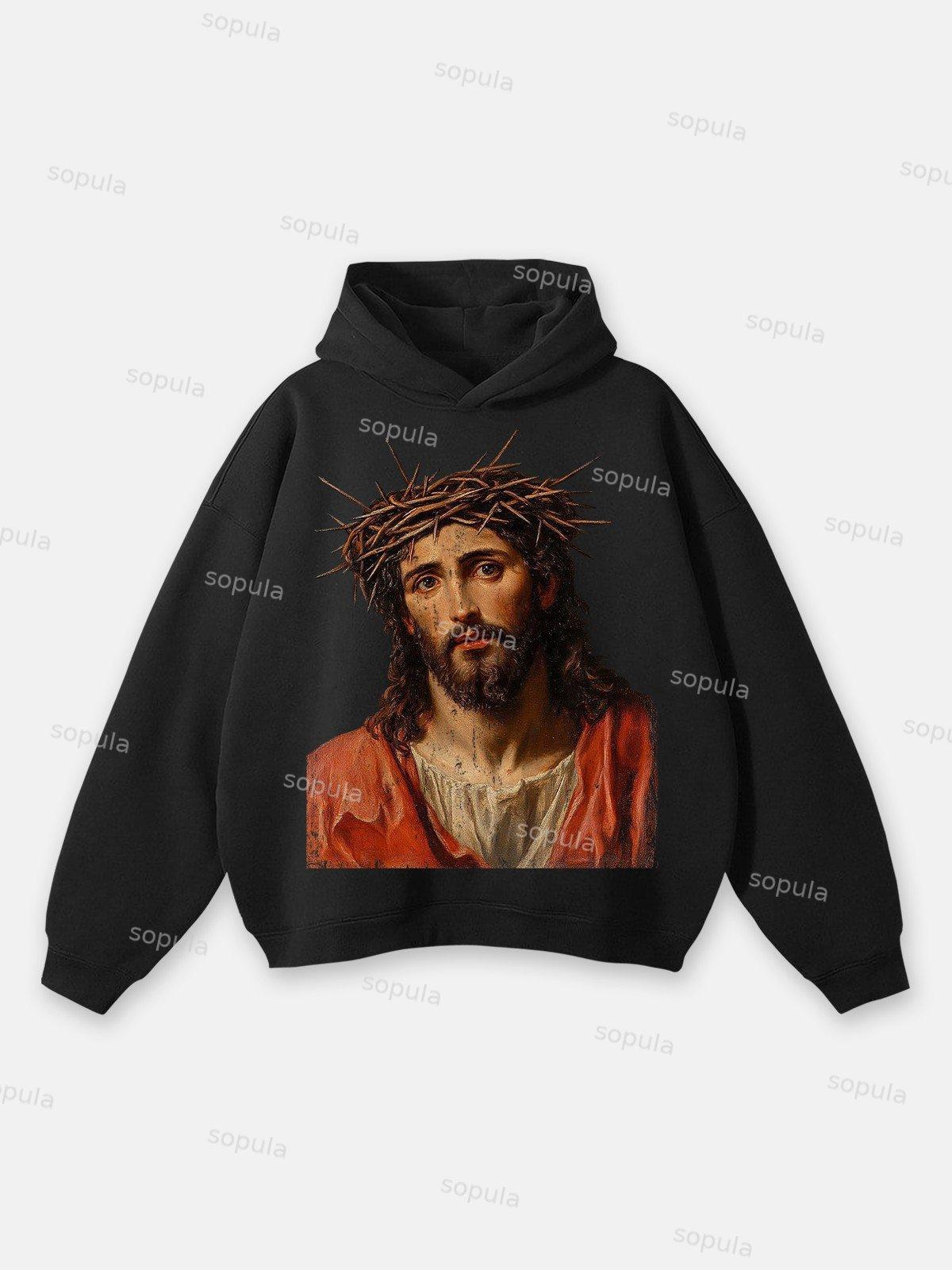 Sopula Jesus Retro Fade Portrait Graphic Hoodie Product Image