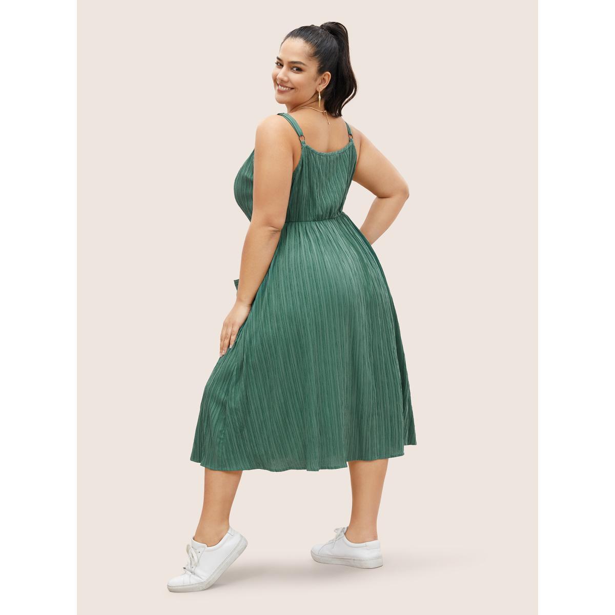 Plus Size Plain Textured Button Detail Cami Dress Emerald Women Casual Texture Non Sleeveless Curvy Midi Dress BloomChic 14-16/1X Product Image