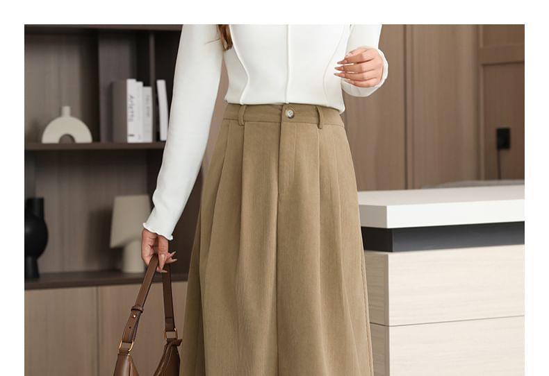 High Waist Plain Corduroy Midi A-Line Skirt Product Image