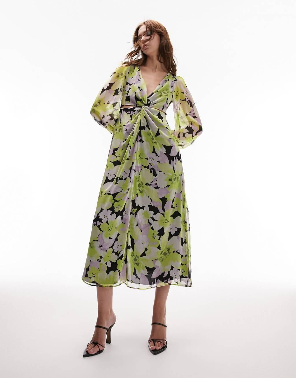 Topshop long sleeve twist cut out midi dress Product Image