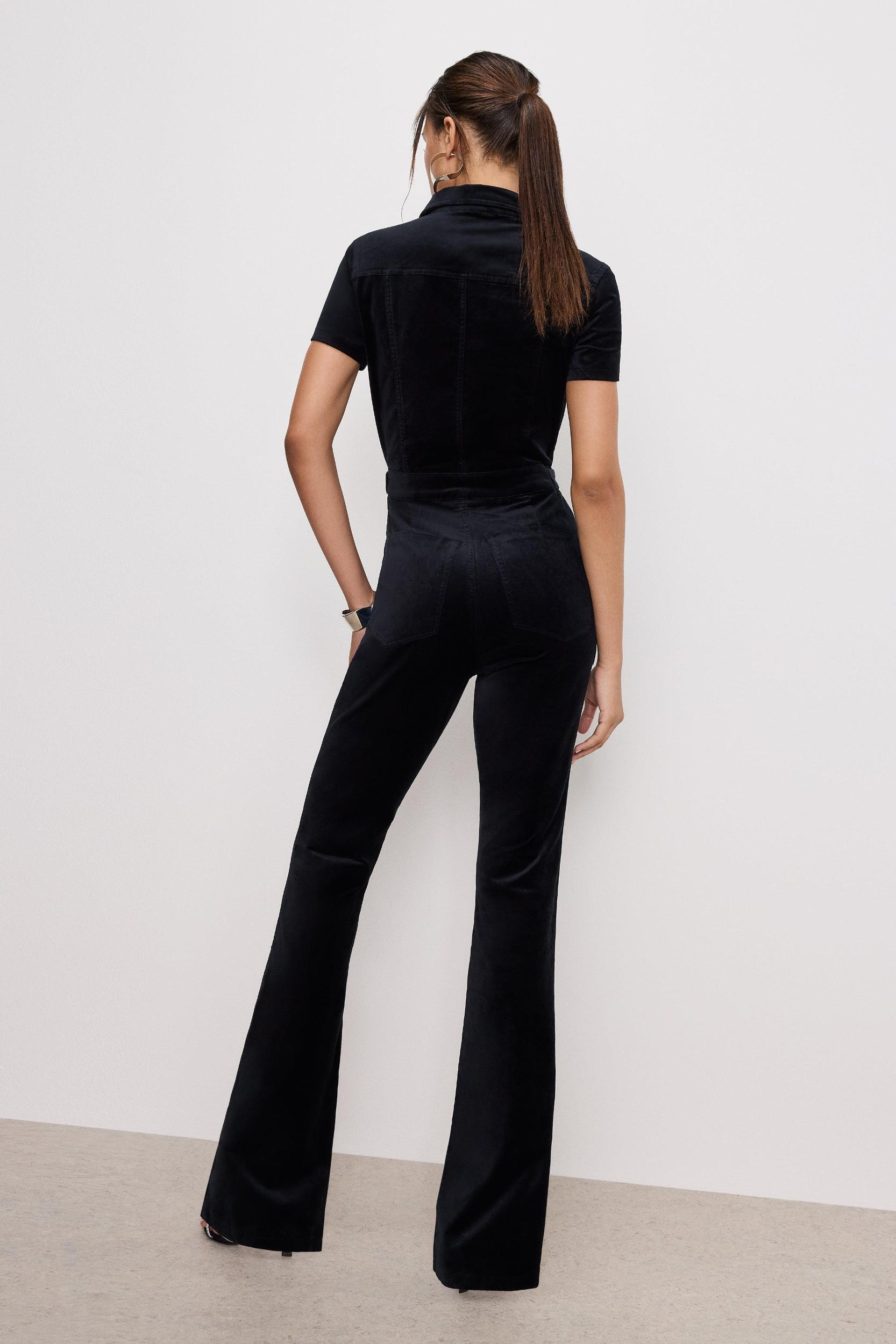 FIT FOR SUCCESS VELVET BOOTCUT JUMPSUIT | BLACK001 Product Image