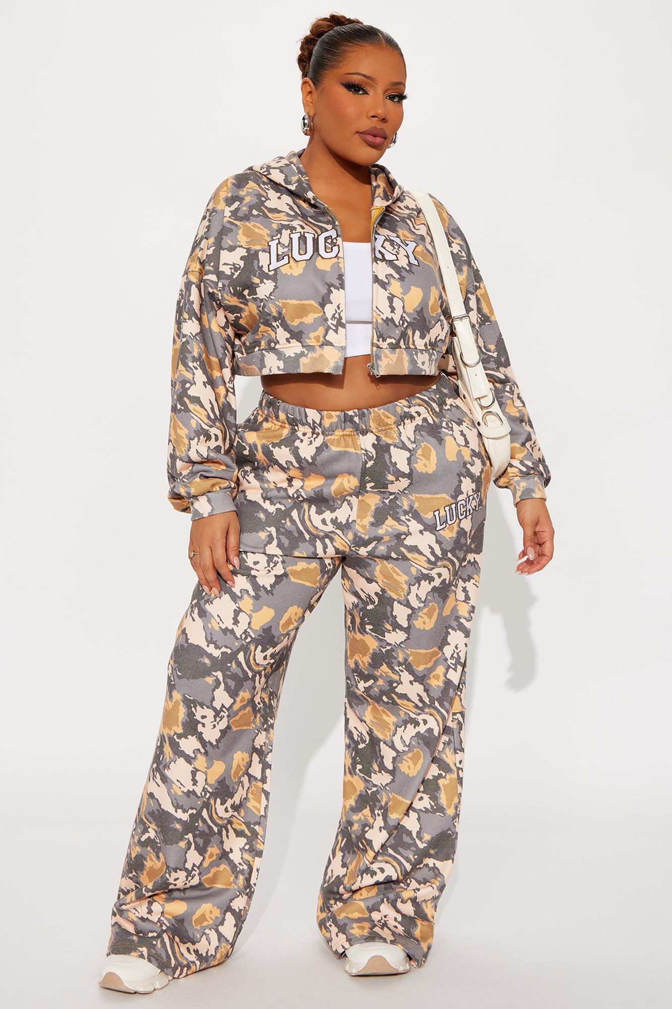 Always Lucky Camo Pant Set - Grey/combo Product Image