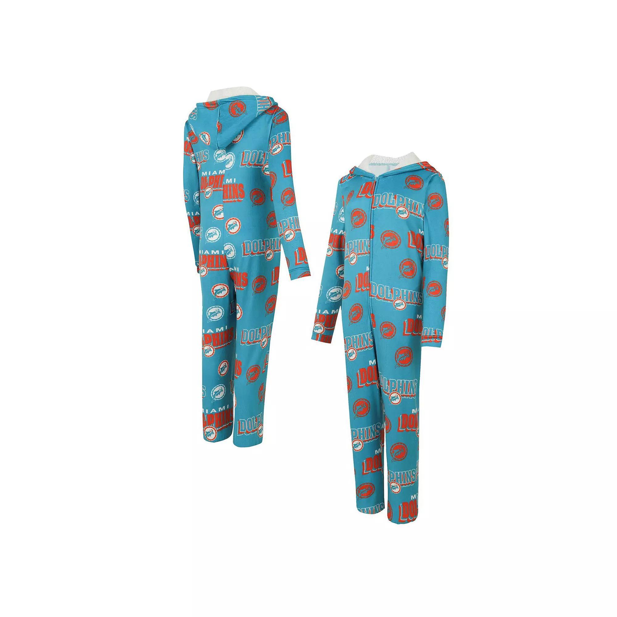 Women's Concepts Sport Aqua Miami Dolphins Roadway Allover Print Microfleece Full-Zip Union Suit, Size: Small, Turquoise A Product Image