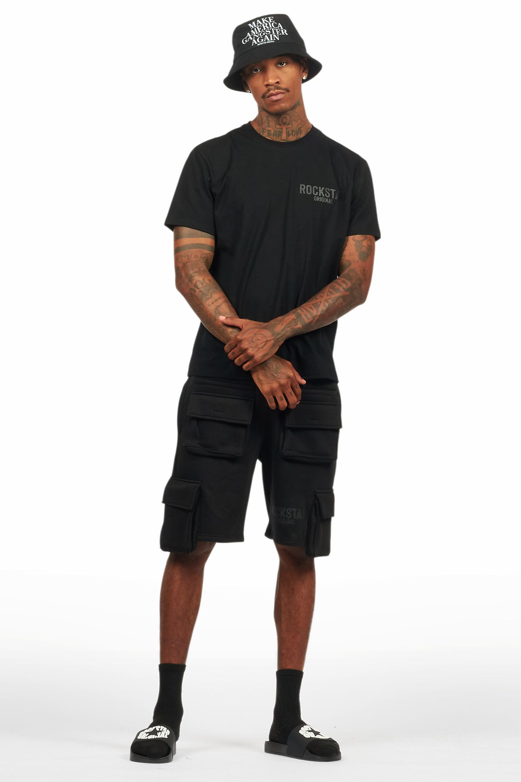 Sana Black/Black T-Shirt Cargo Shorts Set Male Product Image
