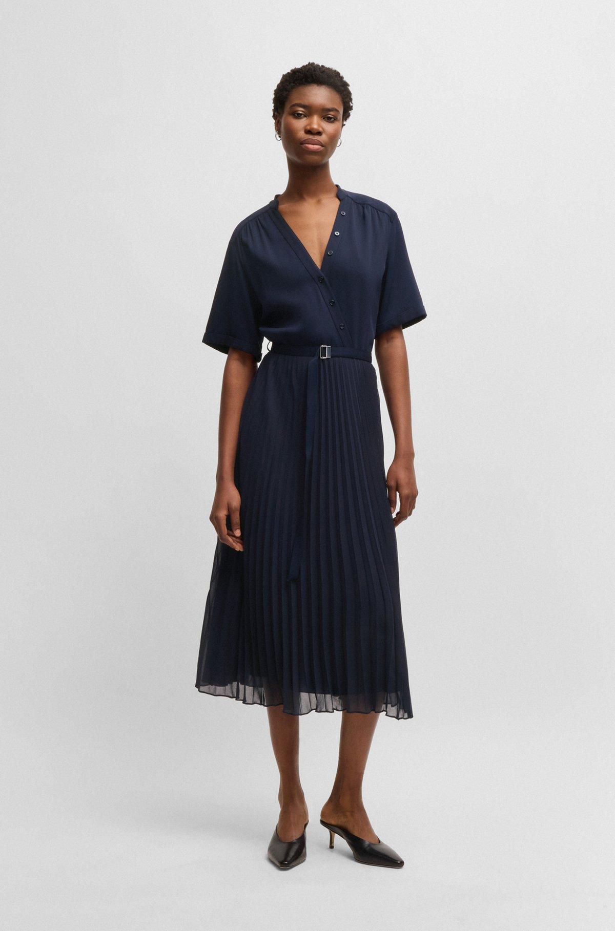 Belted dress with plissé skirt Product Image