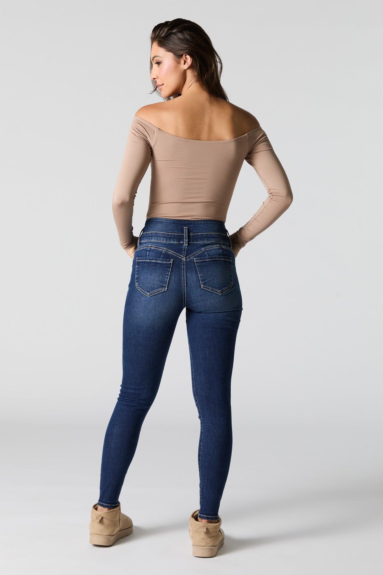 Dark Wash Stacked Waist Stretch Skinny Jean Female Product Image