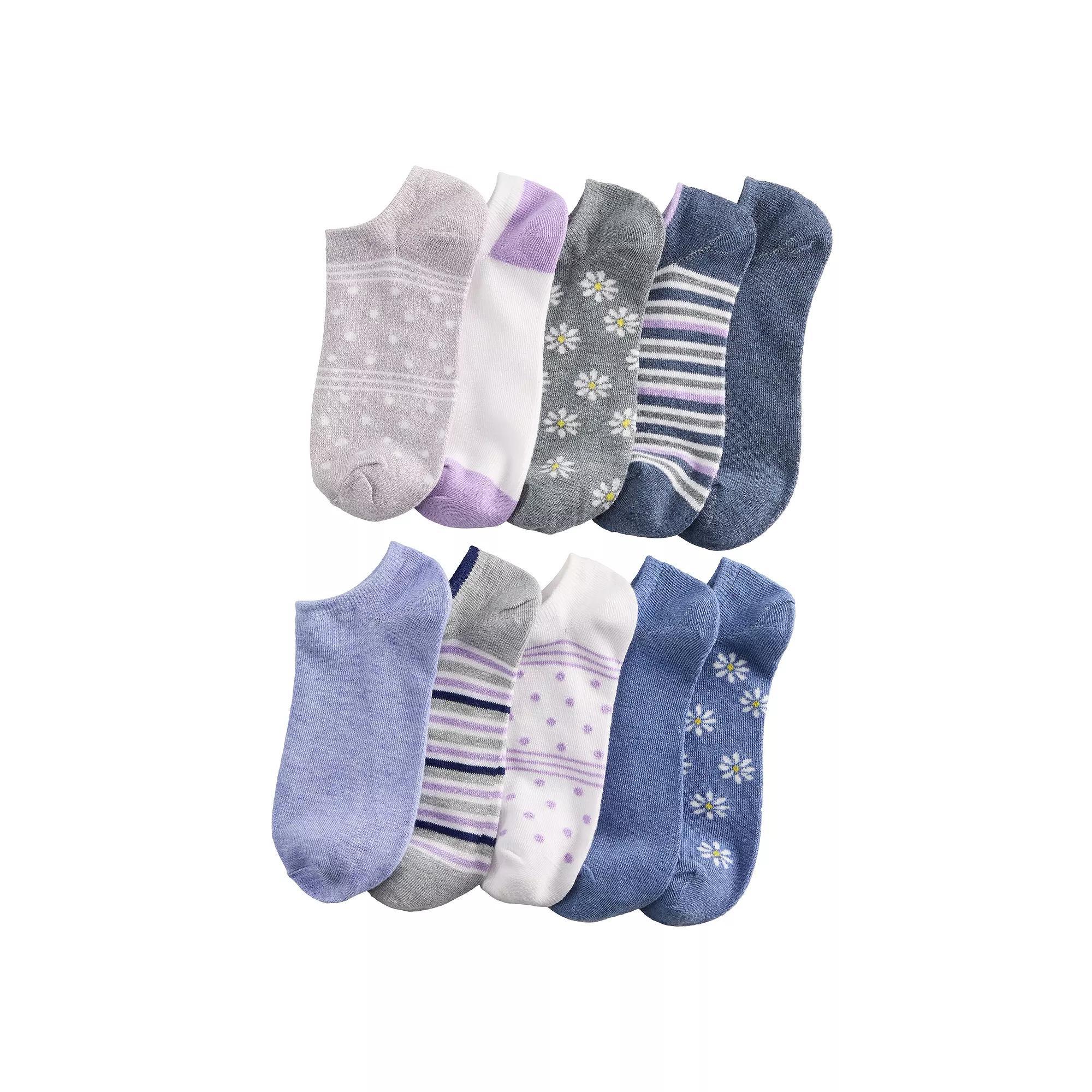 Womens Sonoma Goods For Life 10-Pack Floral No-Show Socks Blue Product Image