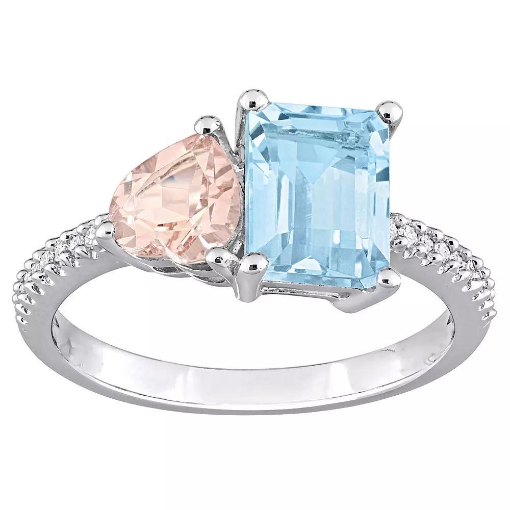 Stella Grace Sterling Silver Sky Blue Topaz, Morganite & 1/10 Carat T.W Diamond Toi & Moi Ring, Women's, Size: 5 Product Image