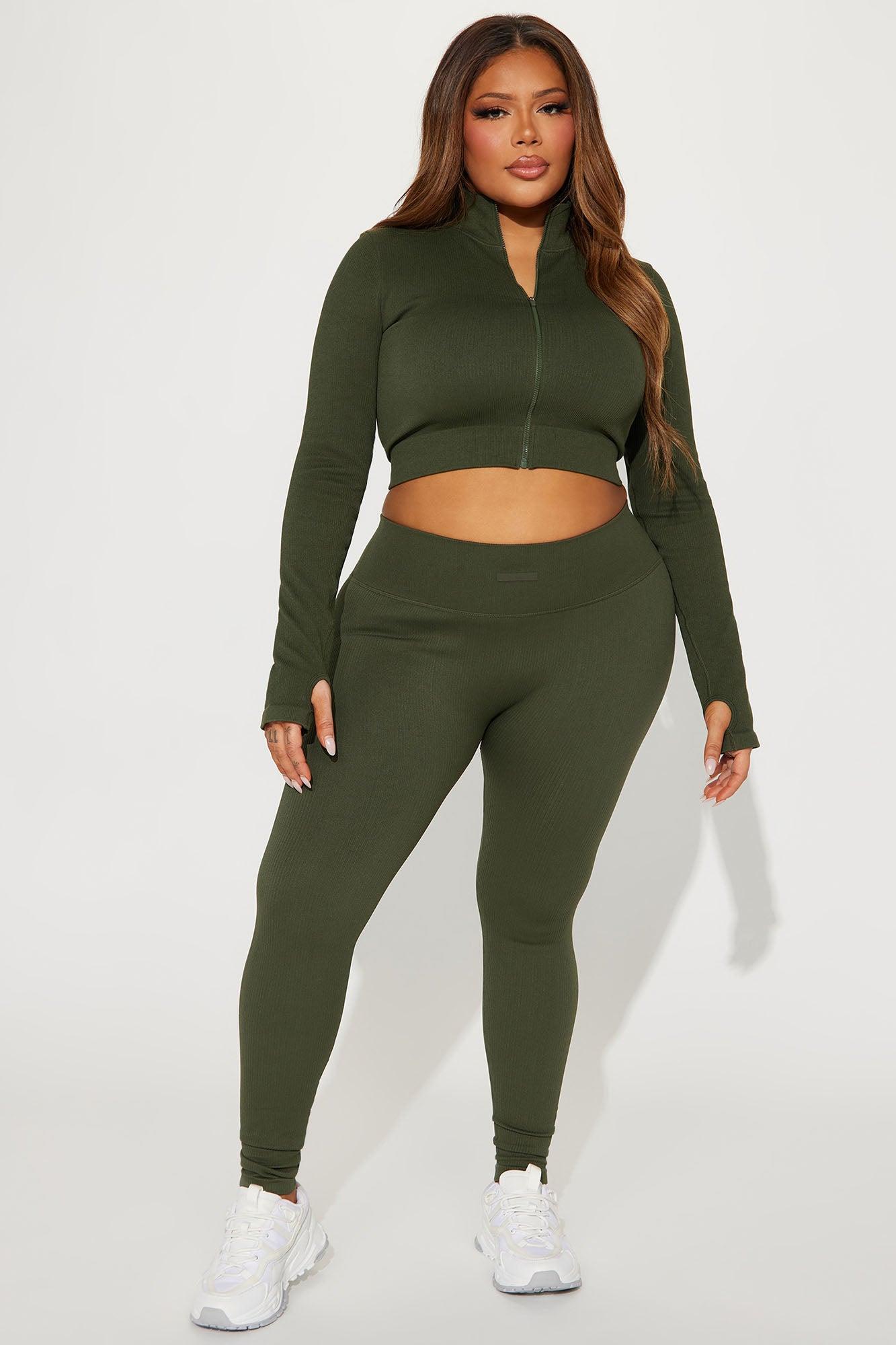 Fighter Ribbed Active Legging In Infinity Seamless - Olive Product Image