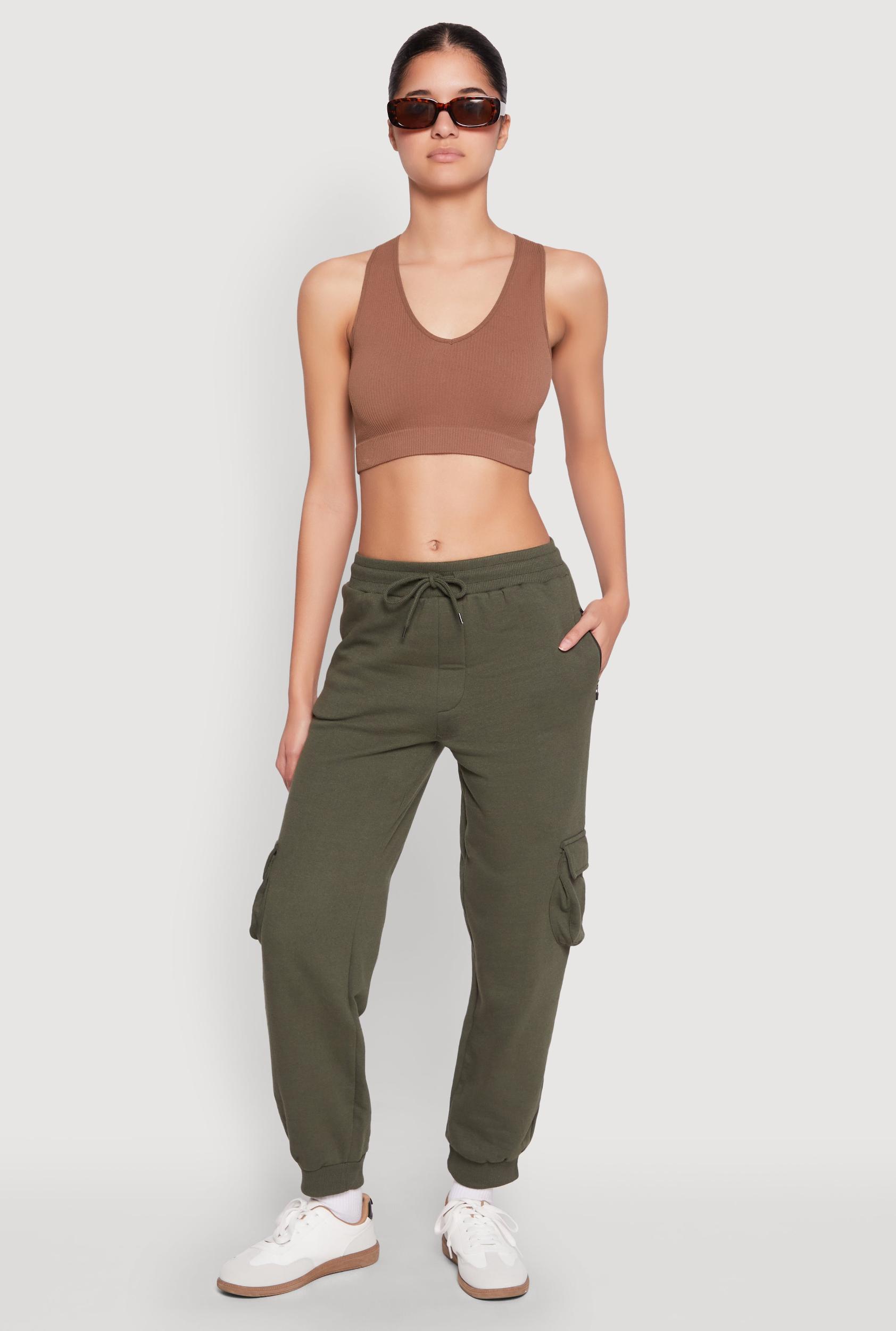 Womens Fleece Cargo Drawstring Joggers Product Image