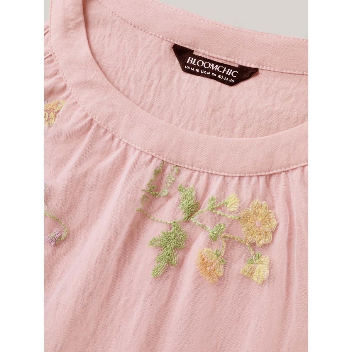 Plus Size Embroidered Mesh Halter Neck Midi Dress MistyRose Women Round Neck Sleeveless Curvy BloomChic 14-16/1X Product Image
