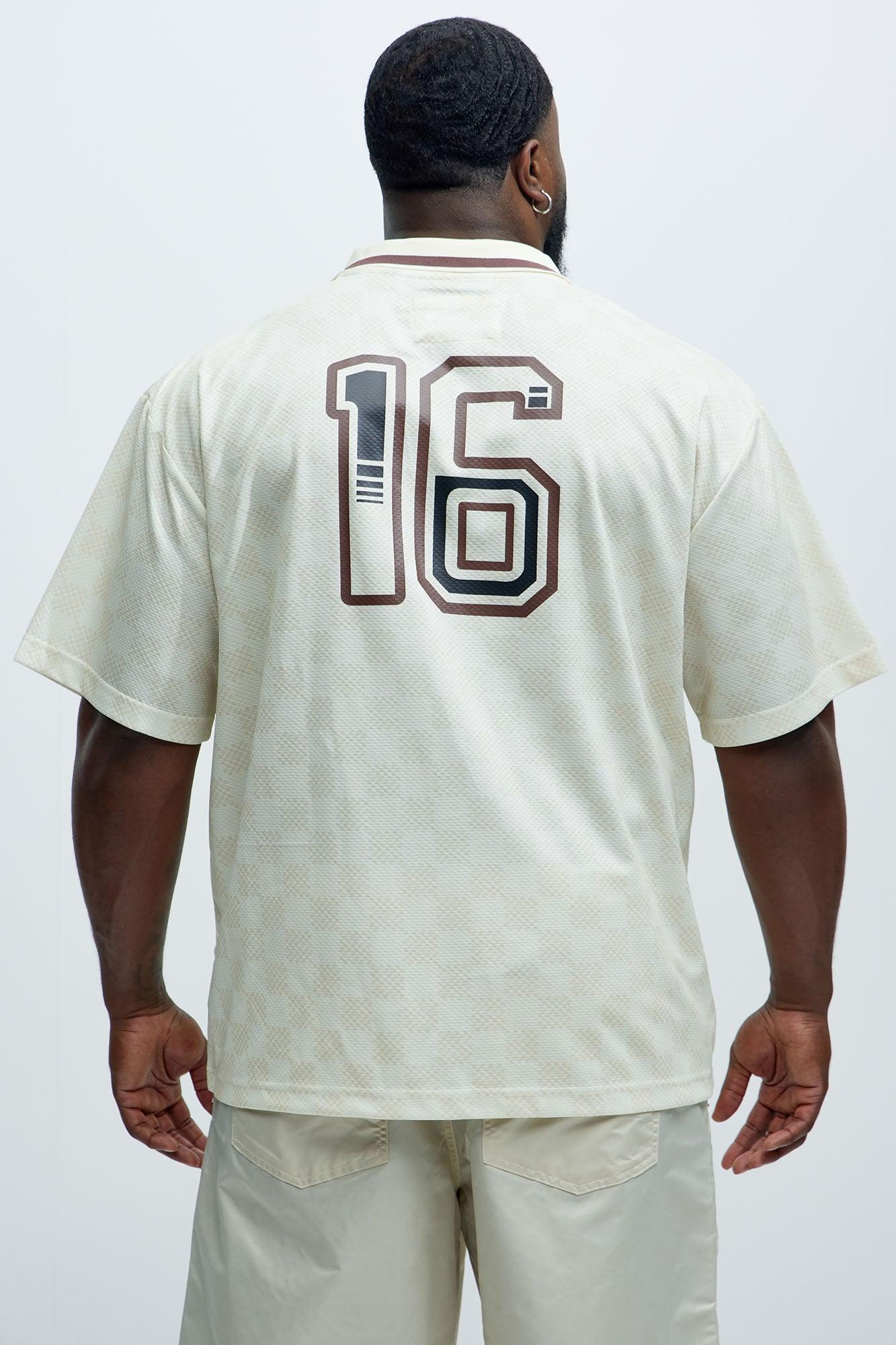 Saints Checkered Johnny Collar Soccer Jersey - Natural/Combo Product Image