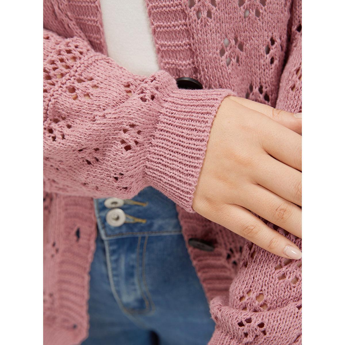 Plus Size Floral Eyelet Lantern Sleeve Button Front Cardigan DustyPink Women Casual Loose Long Sleeve Everyday Cardigans BloomChic 22-24/3X Product Image