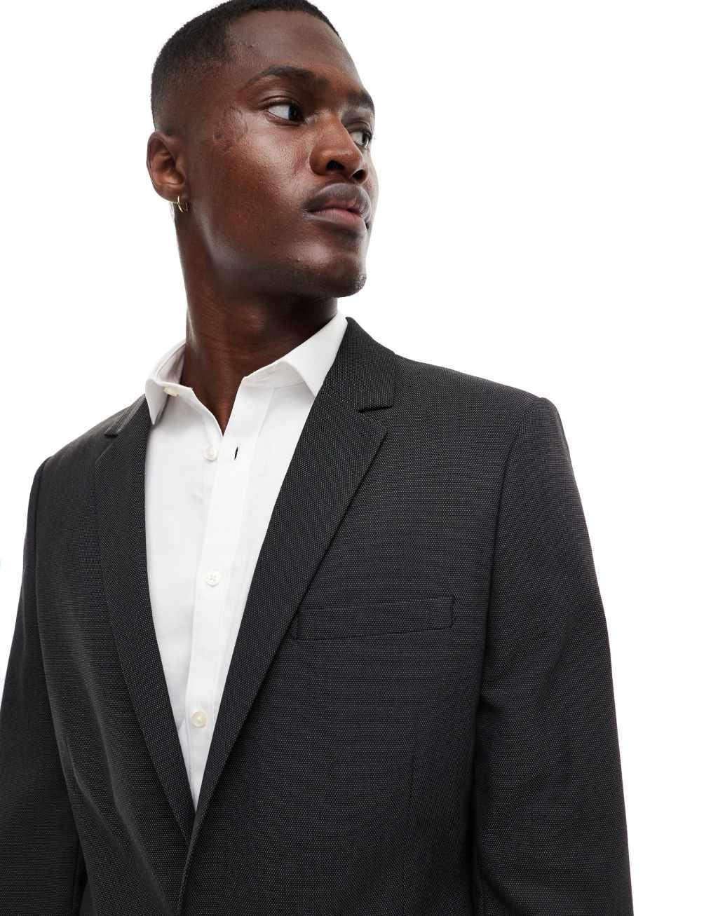 ASOS DESIGN slim suit jacket in black pindot Product Image