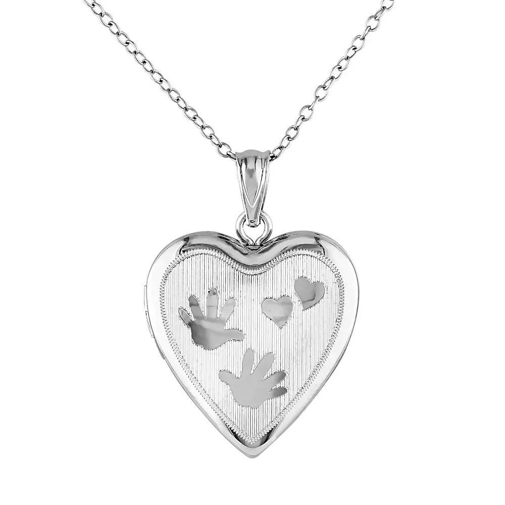 Stella Grace Sterling Silver Handprint Heart Locket Necklace, Womens White Product Image