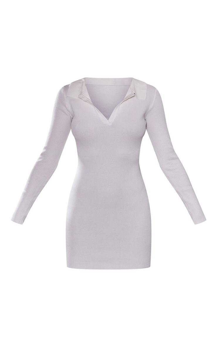 Cream Long Sleeve Ribbed Knitted Bodycon Mini Dress Product Image