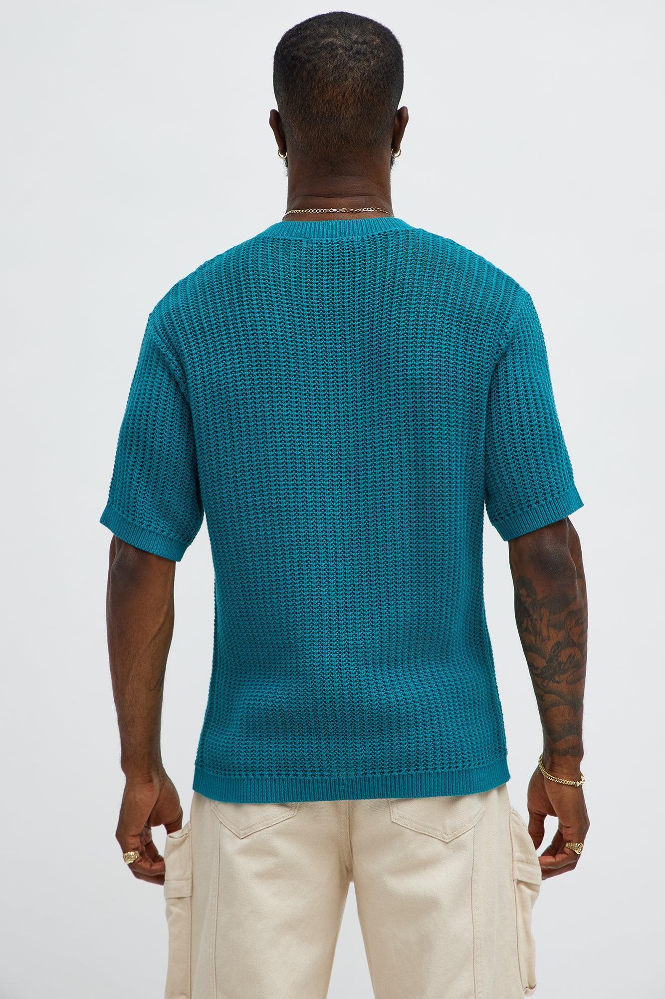 Printed Textured Knit Short Sleeve Tee - Green Product Image