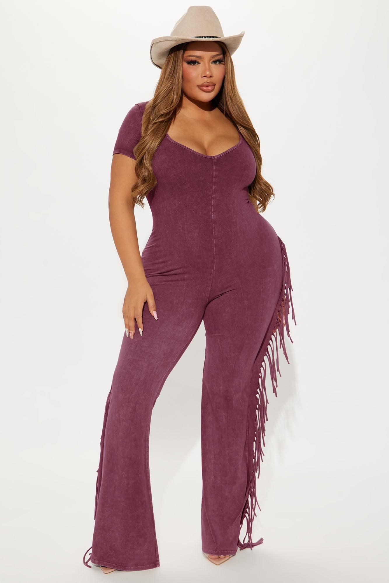 Carry Me Higher Fringe Jumpsuit - Burgundy Product Image