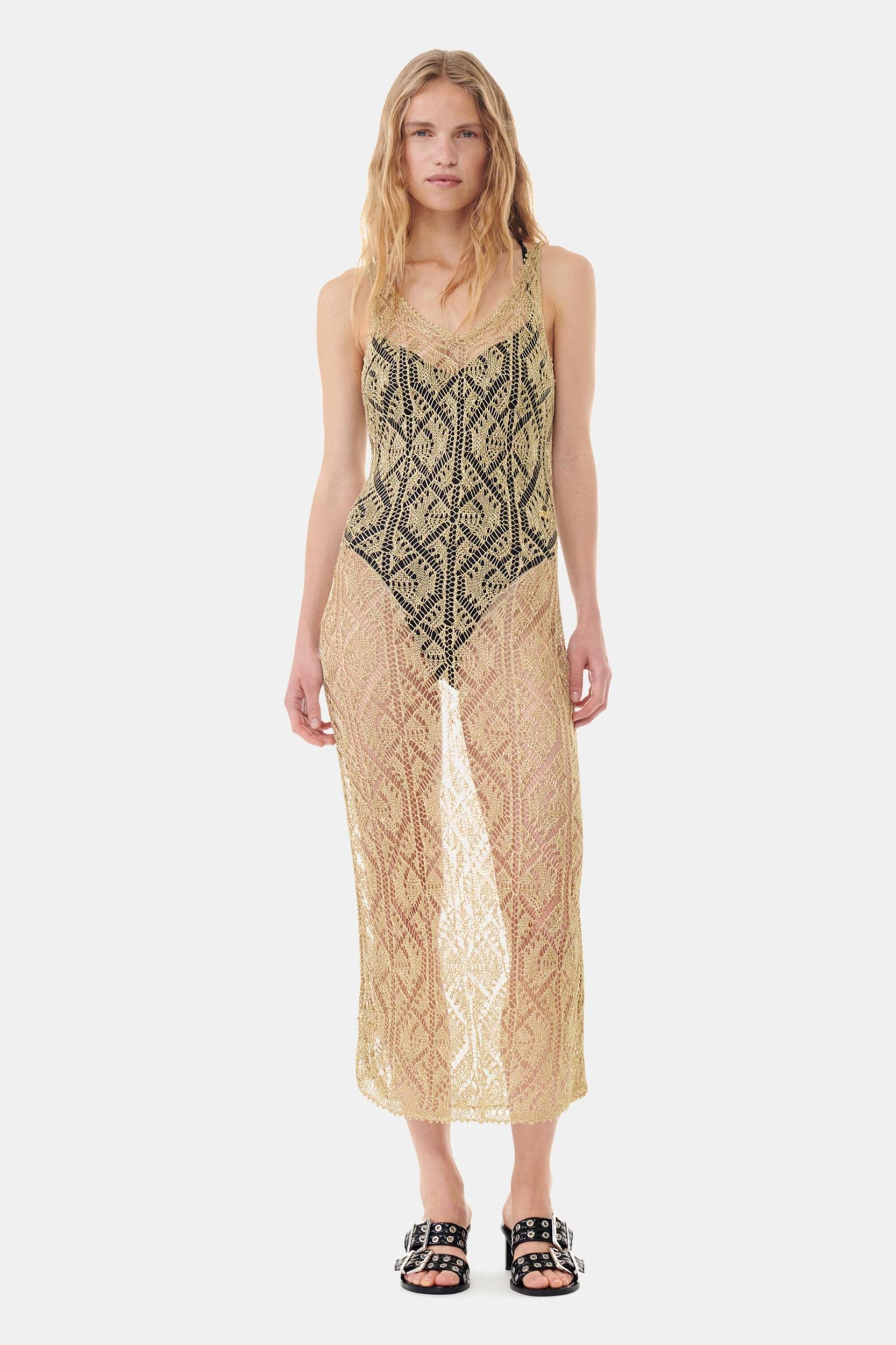 Gold Metallic Strap Dress Product Image