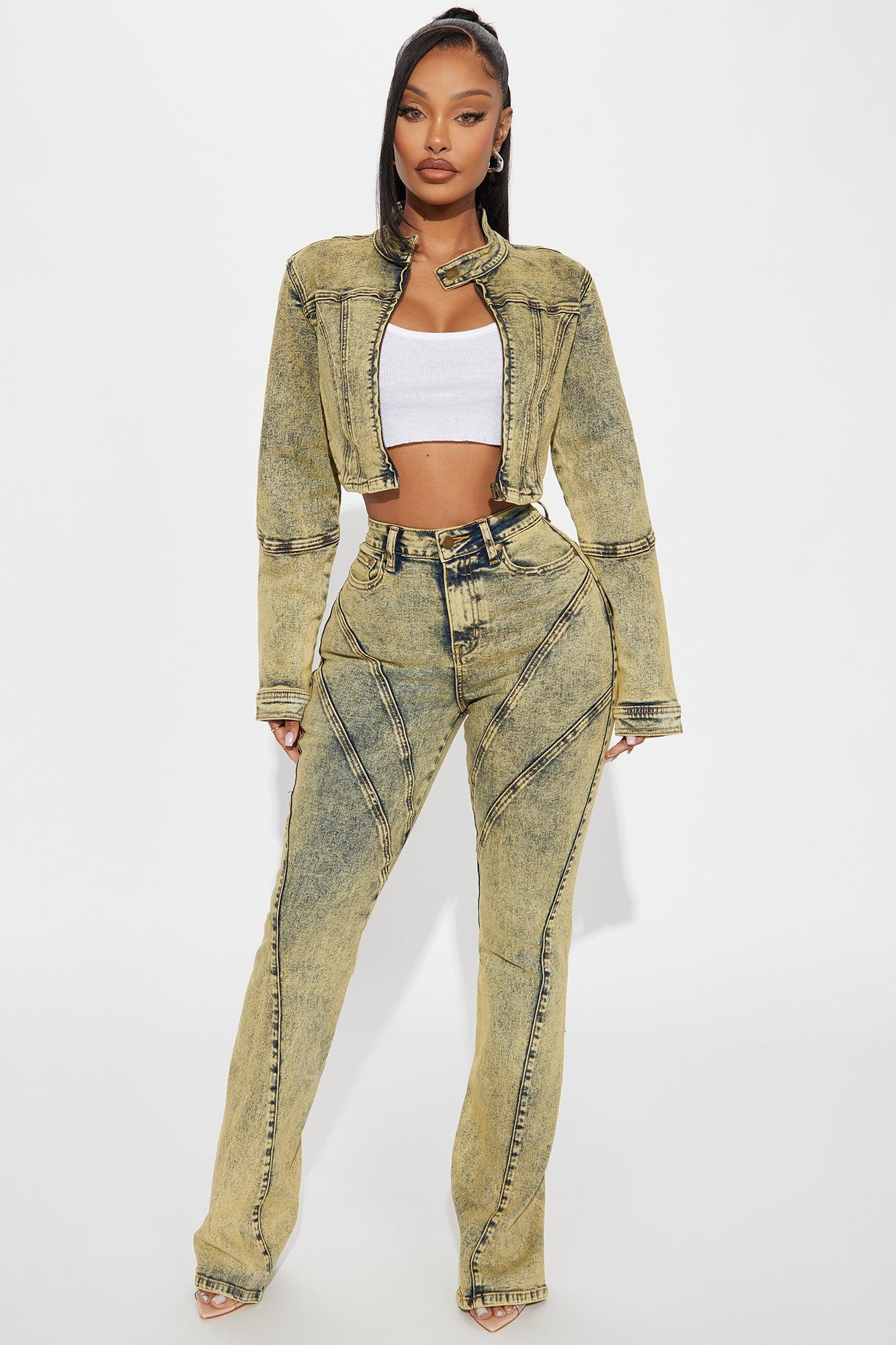 Along For The Ride Stretch Bootcut Jeans - Yellow Product Image
