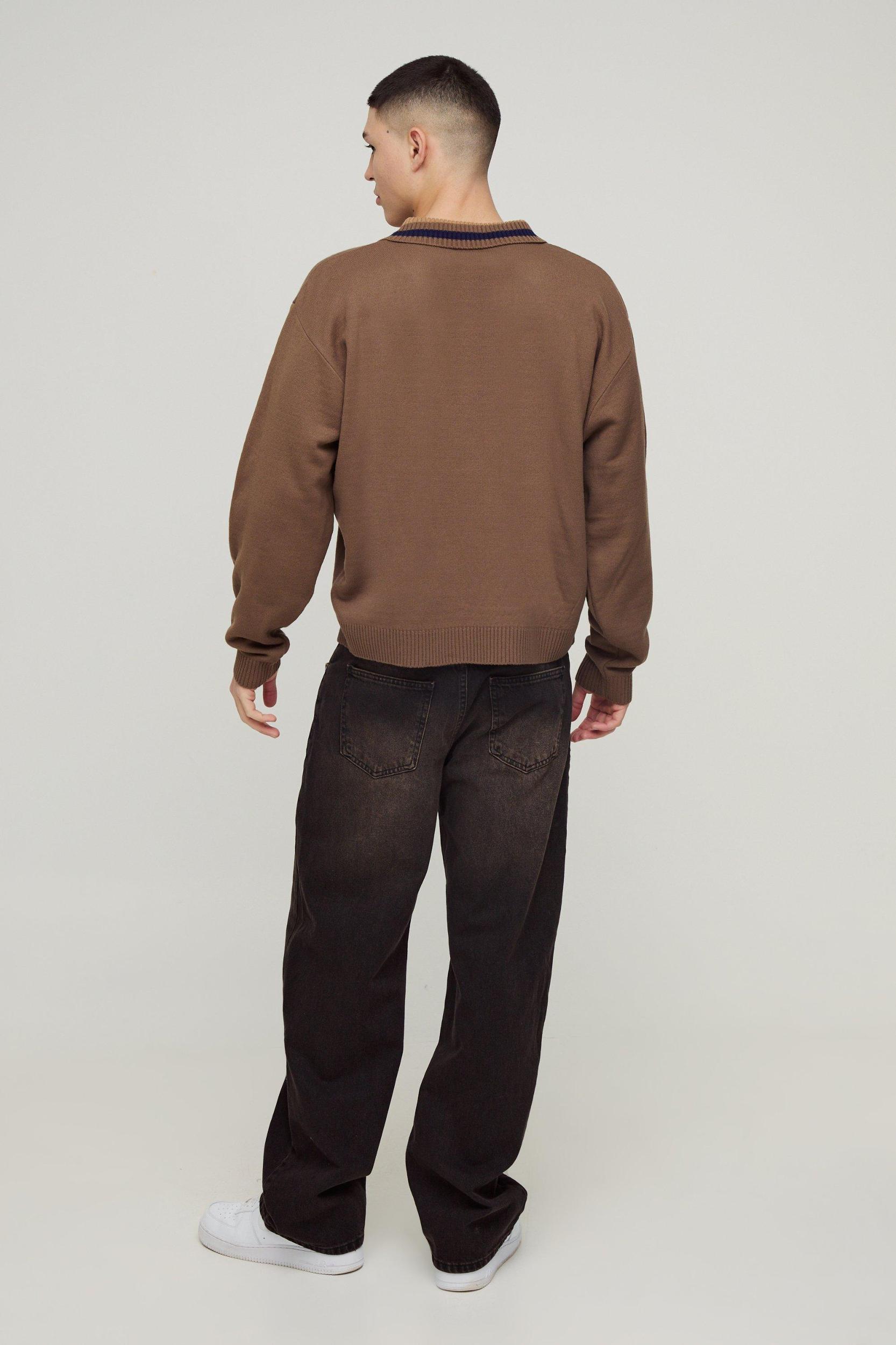 Oversized Boxy Knitted Applique Polo Shirt | boohooMAN USA Product Image