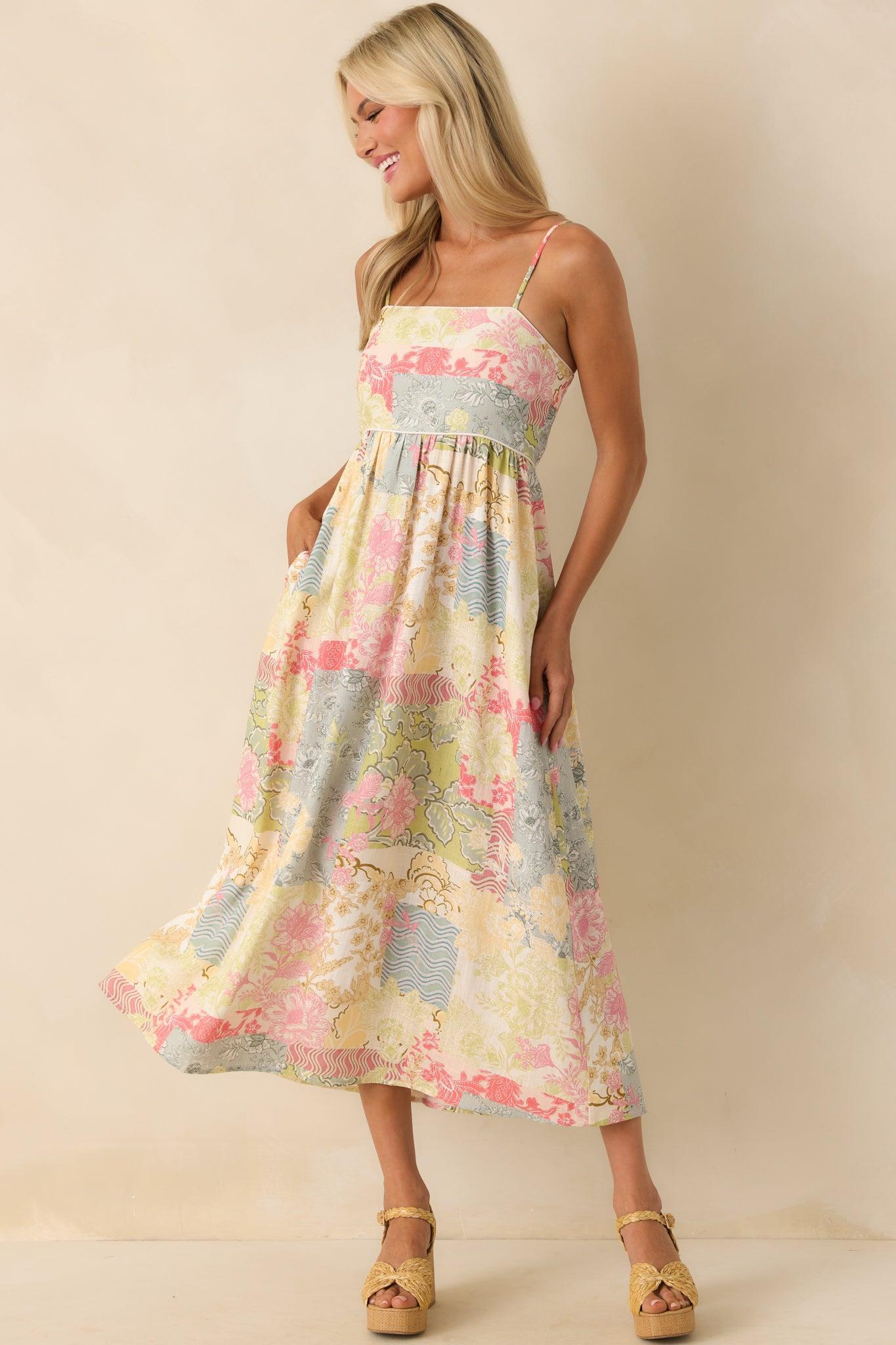 MINKPINK Multi Patchwork Aurora Strappy Midi Dress Product Image