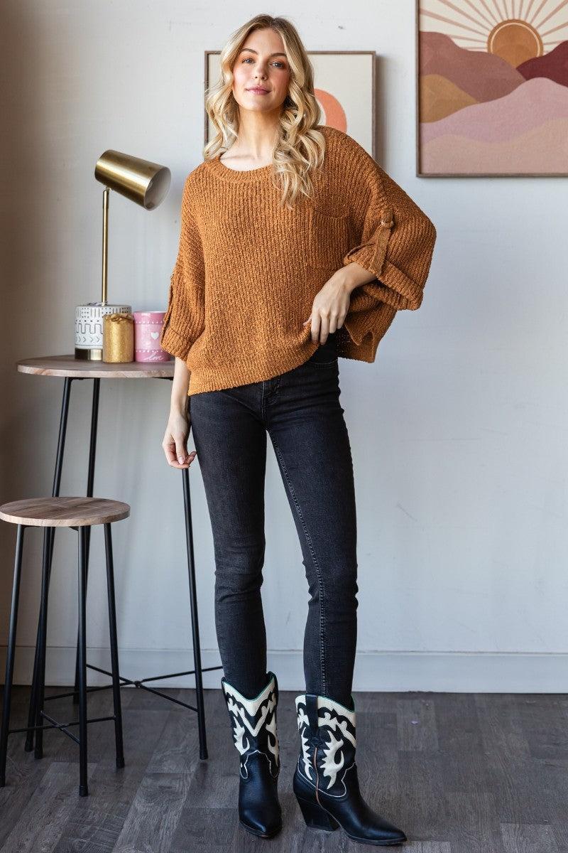 Chest Pocket Roll-Up Sweater Top Product Image