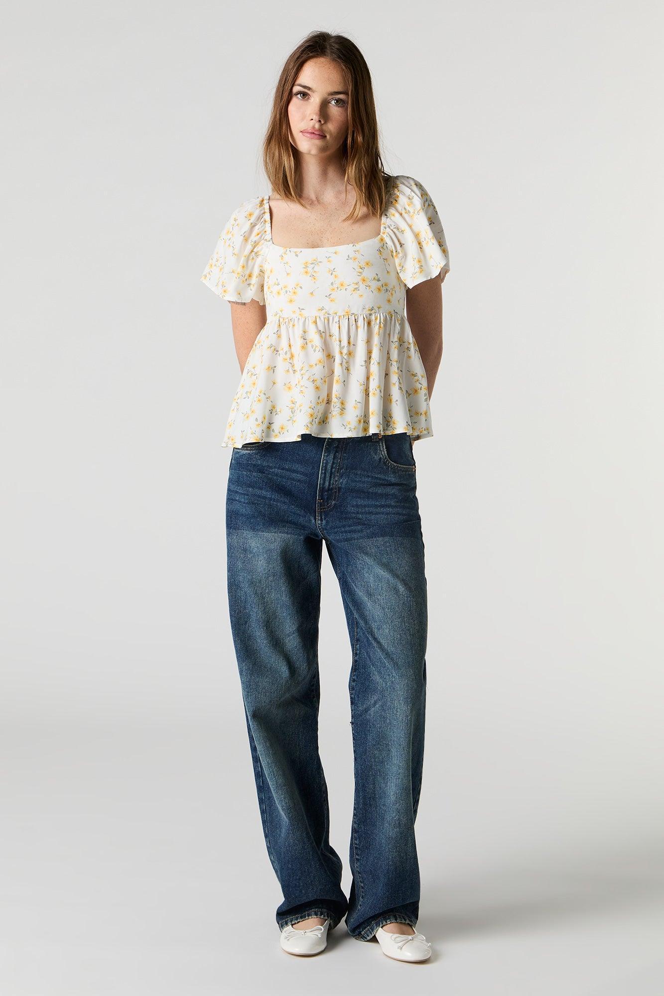 Floral Short Sleeve Milkmaid Top Female Product Image