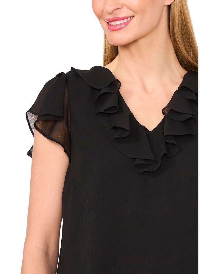 V-neck Shirred Neck Flutter Sleeve Blouse Product Image