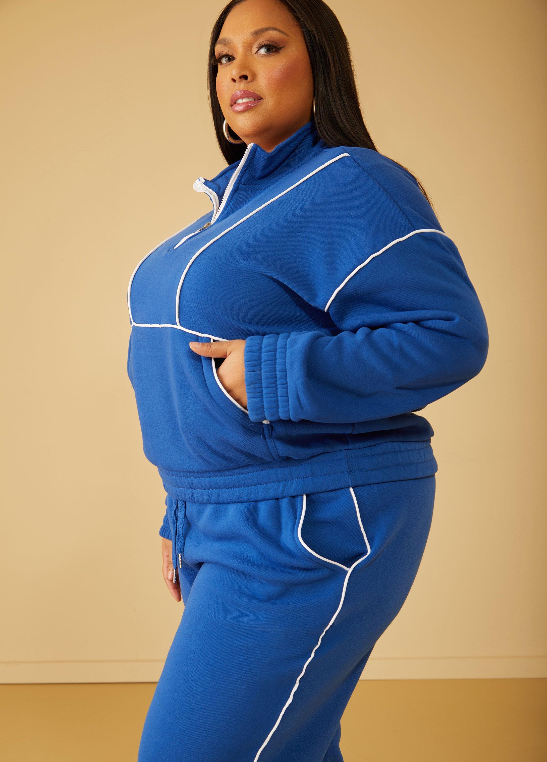 Plus Size Piped Fleece Pullover Ashley Stewart Product Image