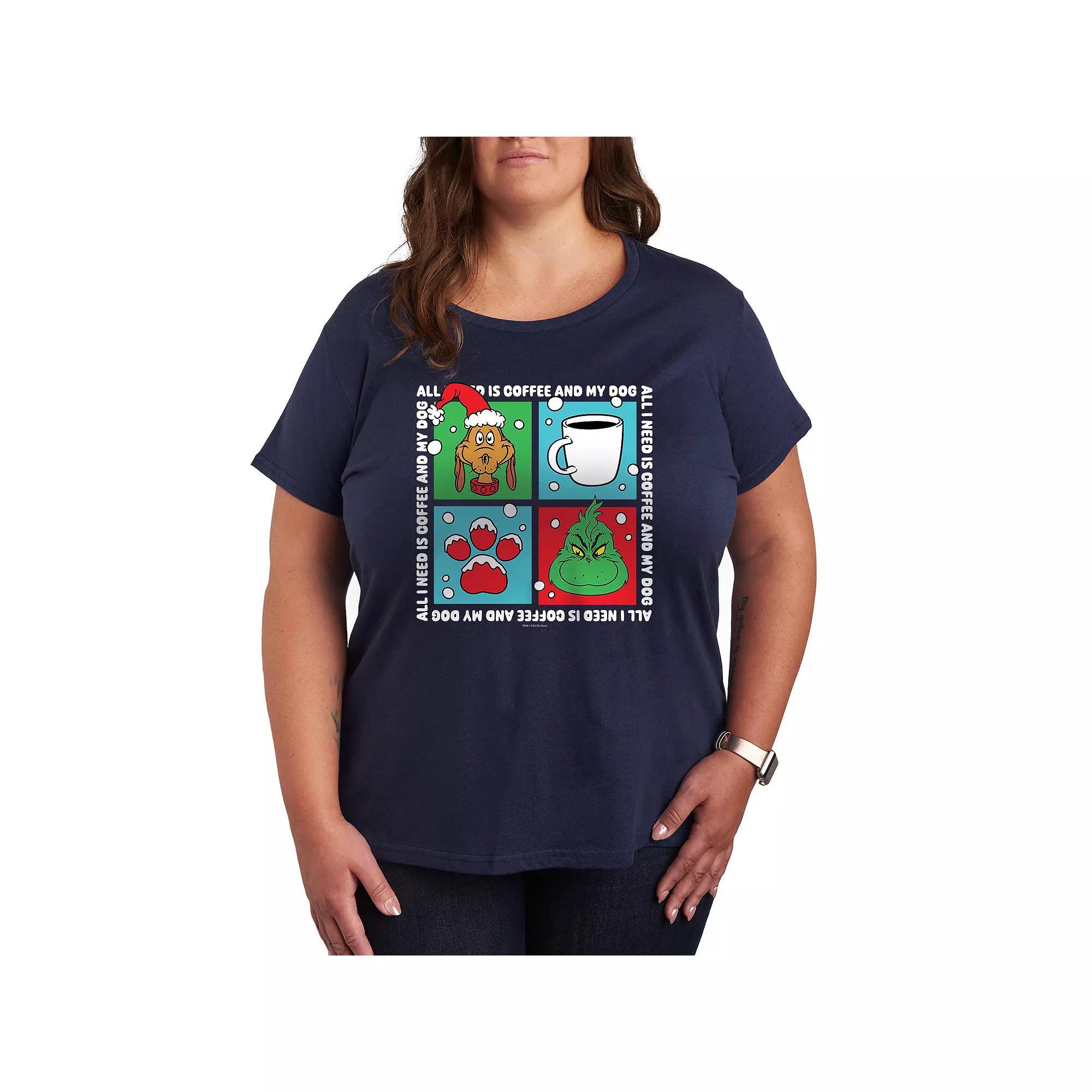 Plus Size Dr. Seuss Grinch Coffee & My Dog Graphic Tee, Women's, Size: 3XL, Blue Product Image