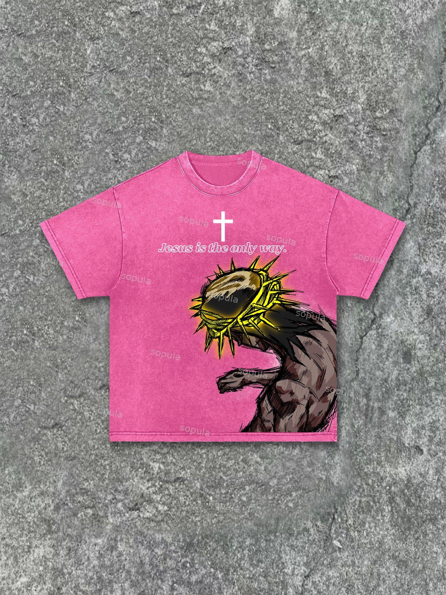 Jesus Is The Only Way Graphic Acid Wash T-shirt Product Image