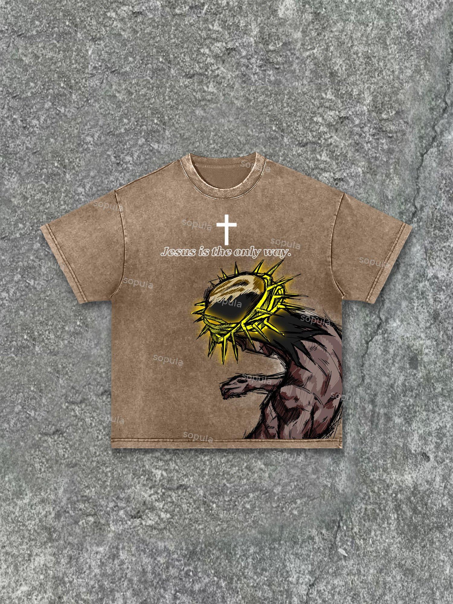 Jesus Is The Only Way Graphic Acid Wash T-shirt Product Image
