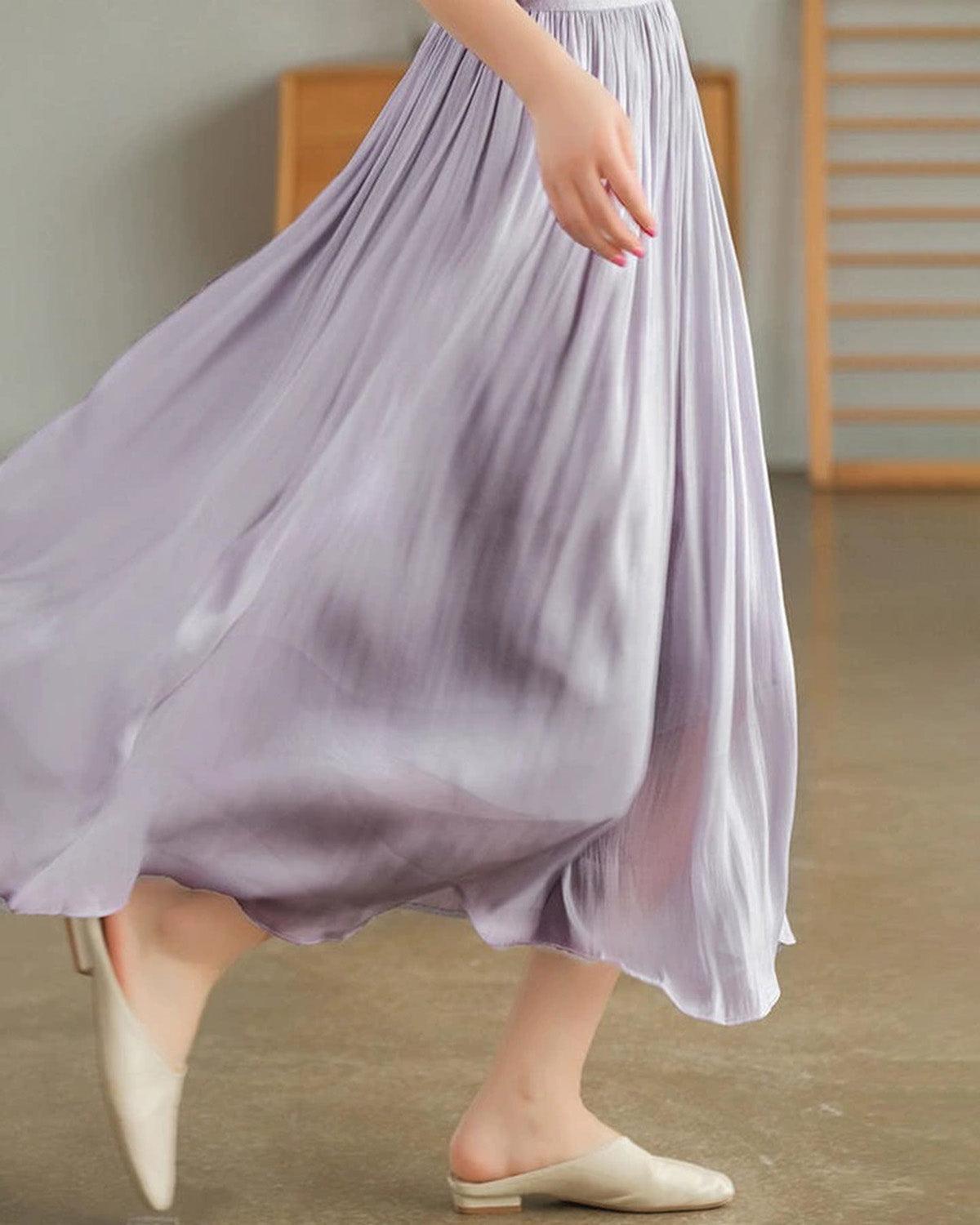 Purple Flowy Pleated Midi Skirt Product Image