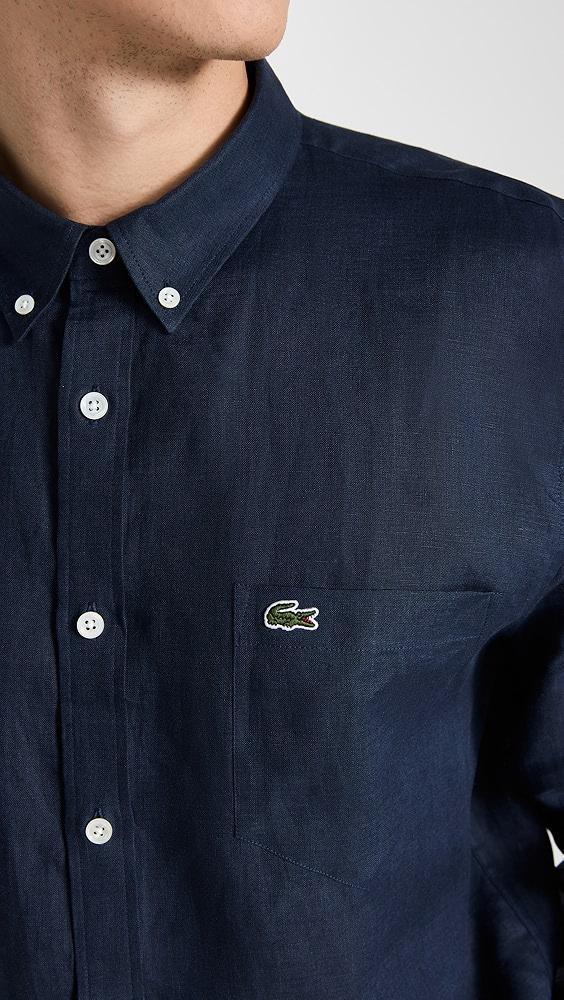 Lacoste Regular Fit Linen Casual Button Down Shirt | Shopbop Product Image