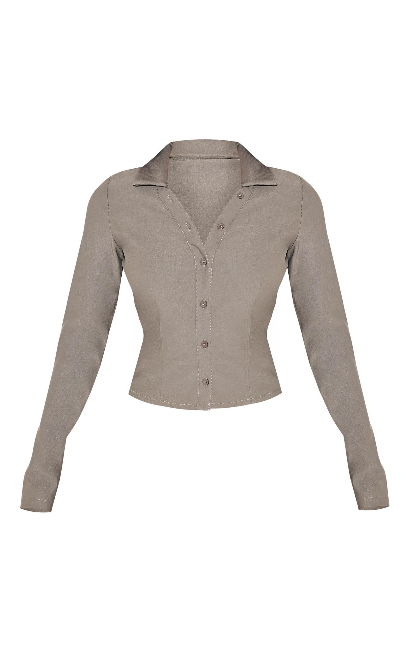 Taupe Woven Long Sleeve Cargo Detail Shirt Product Image