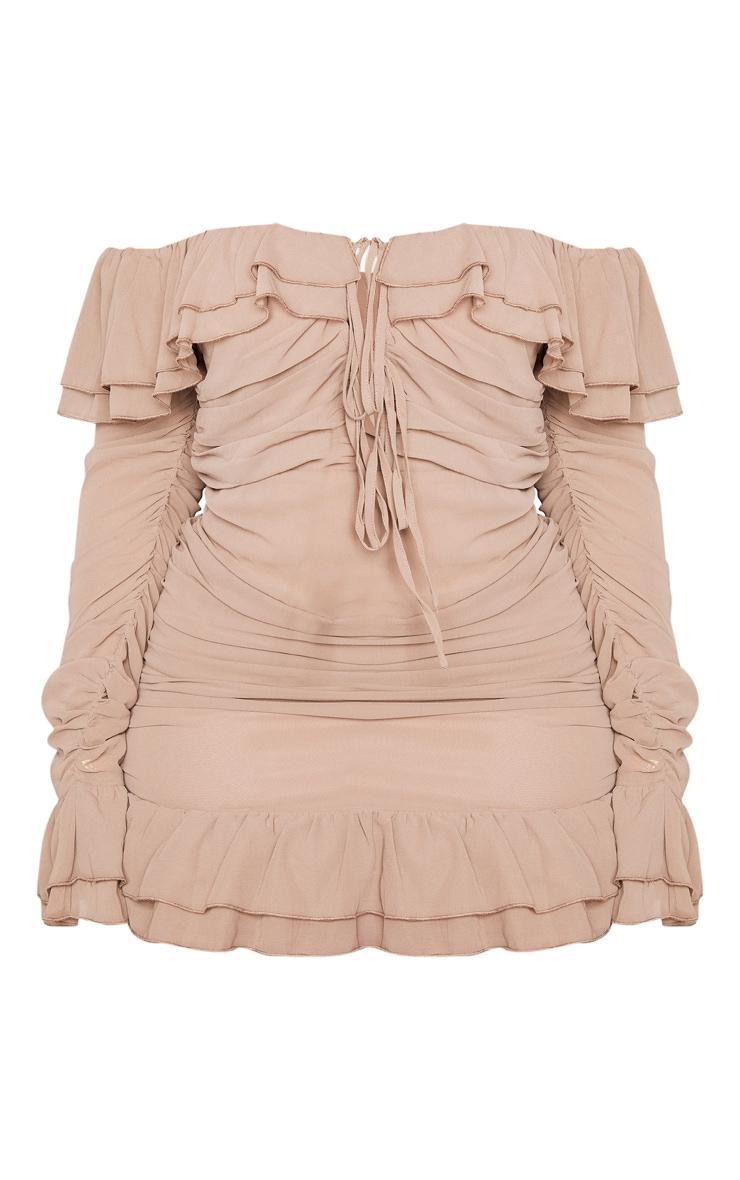 Plus Mocha Bardot Ruffle Detail Shift Dress Product Image