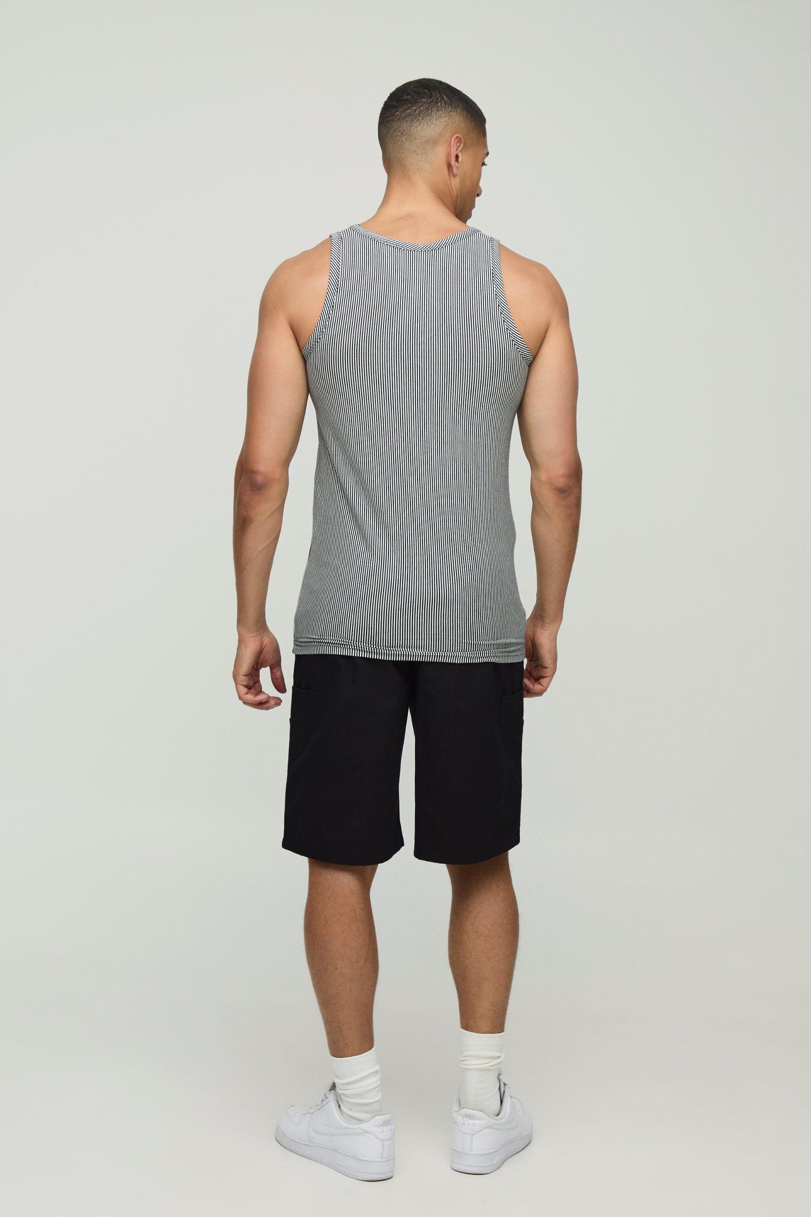 Muscle Fit Two Tone Stripe Undershirt | boohooMAN USA Product Image