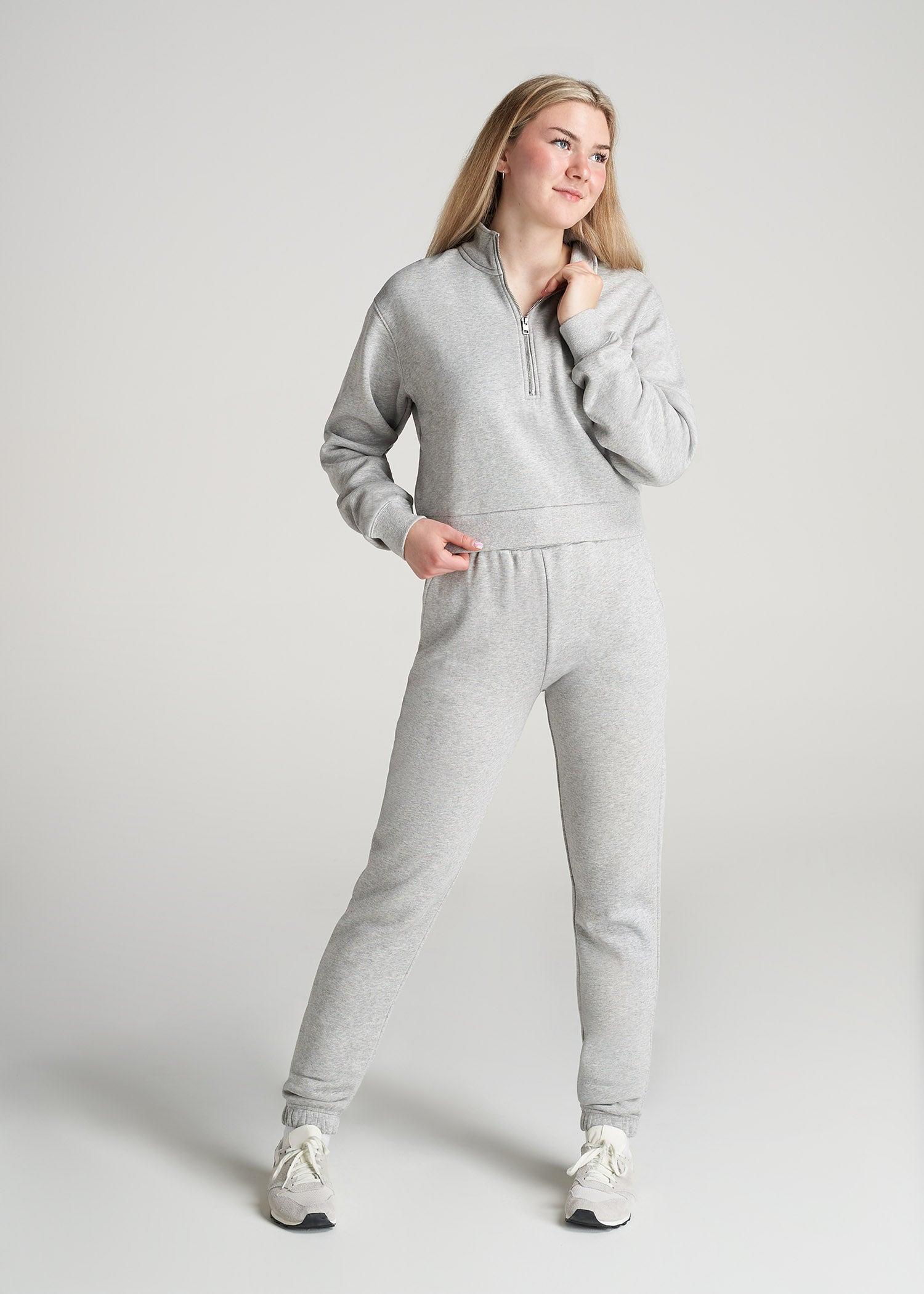 Wearever Fleece SLIM-FIT High-Waisted Women's Garment Dye Sweatpants in Grey Mix Product Image