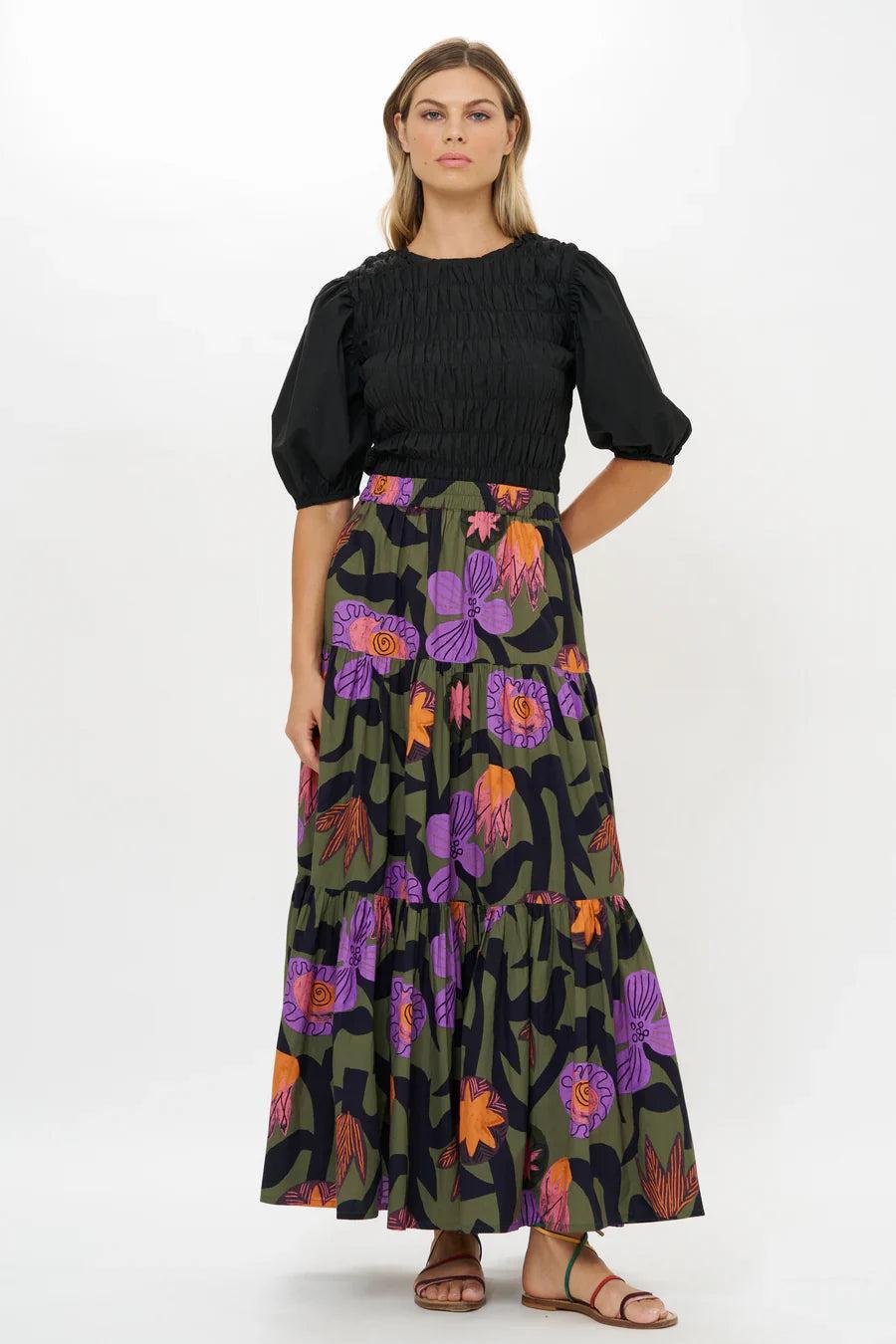 Oliphant Tiered Maxi Skirt-Olive Bergen Product Image