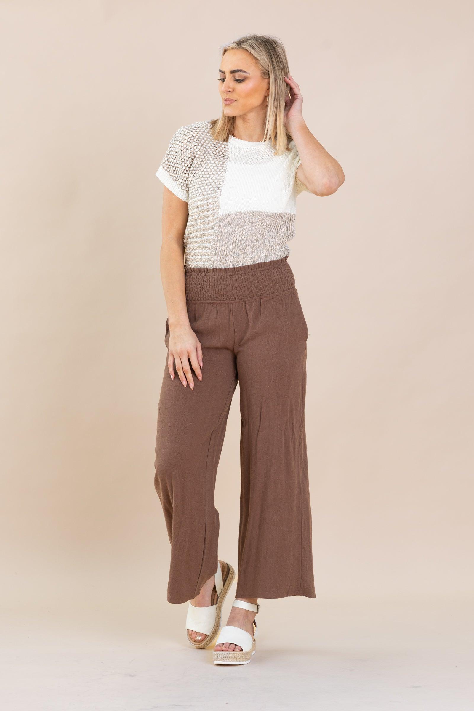 Smocked Waist High Waist Pants With Pockets Product Image