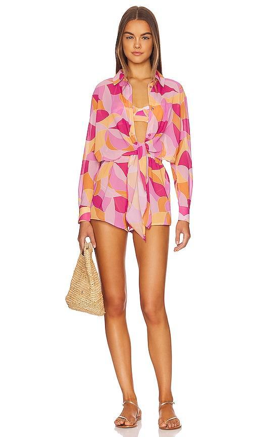 Lovers and Friends Feelin Groovy Romper in Fuschia Geo Product Image
