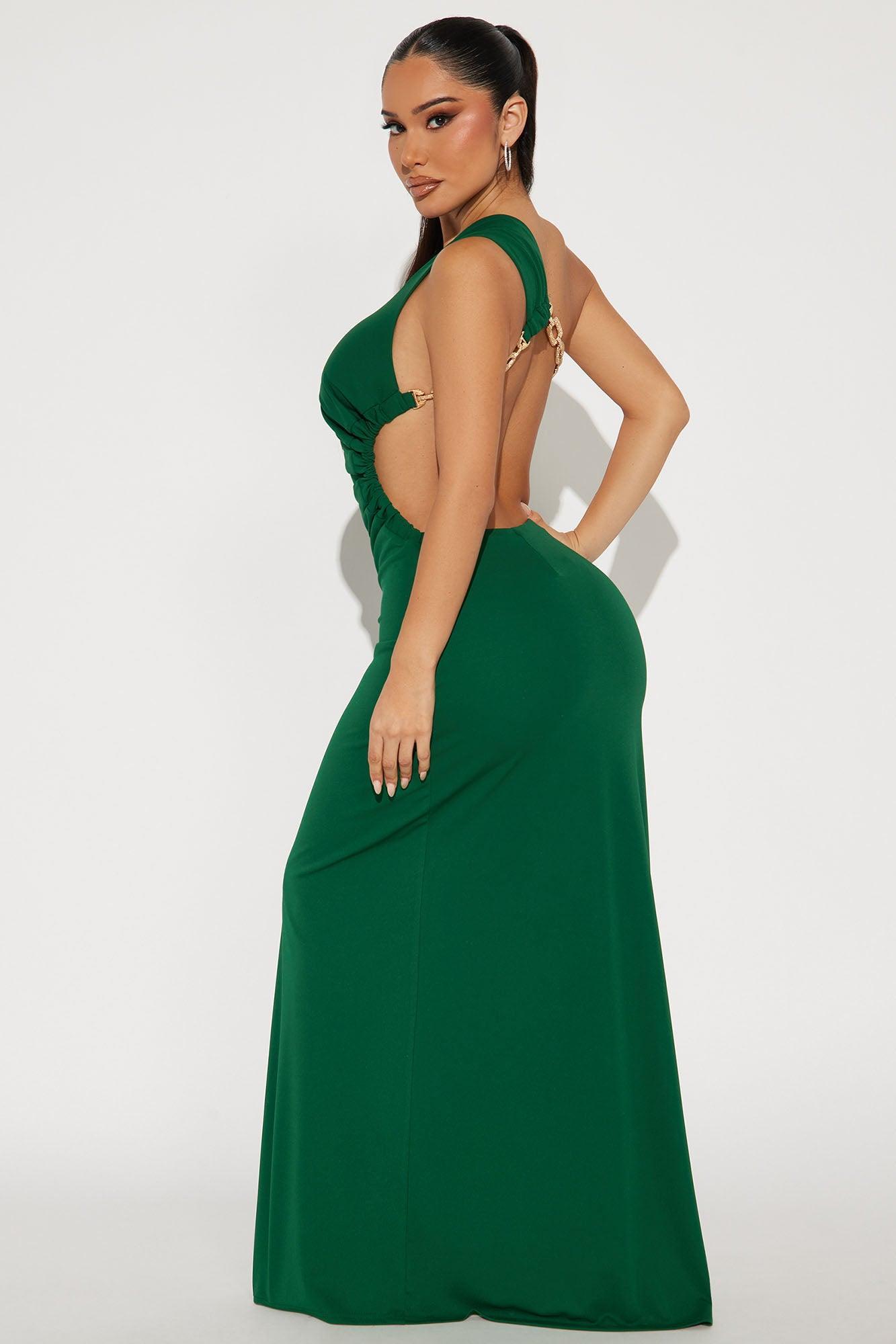 Felicia One Shoulder Backless  Maxi Dress - Kelly Green Product Image