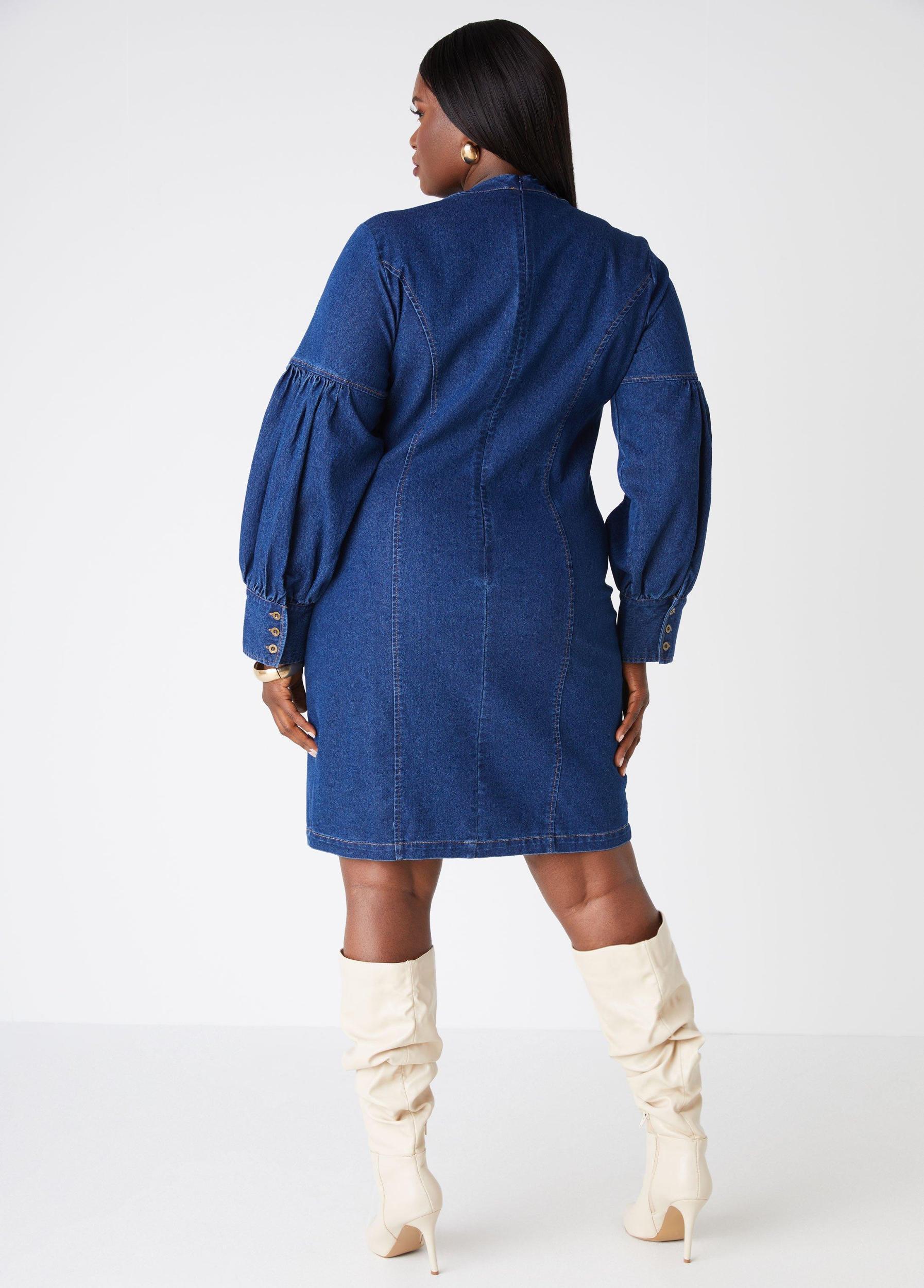 Bow Embellished Denim Dress Product Image
