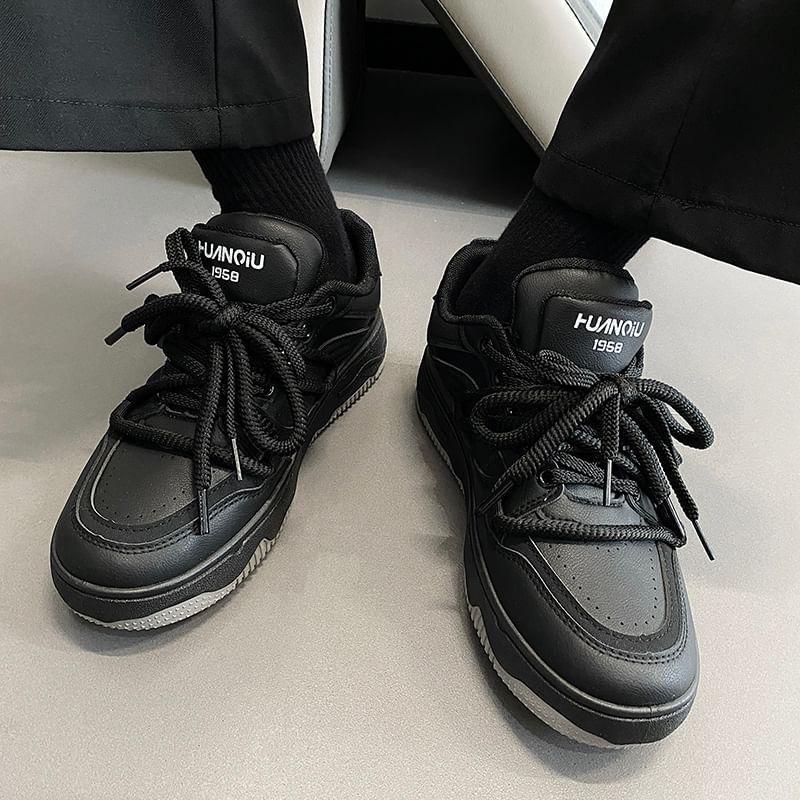Lettering Lace-Up Platform Sneakers Product Image
