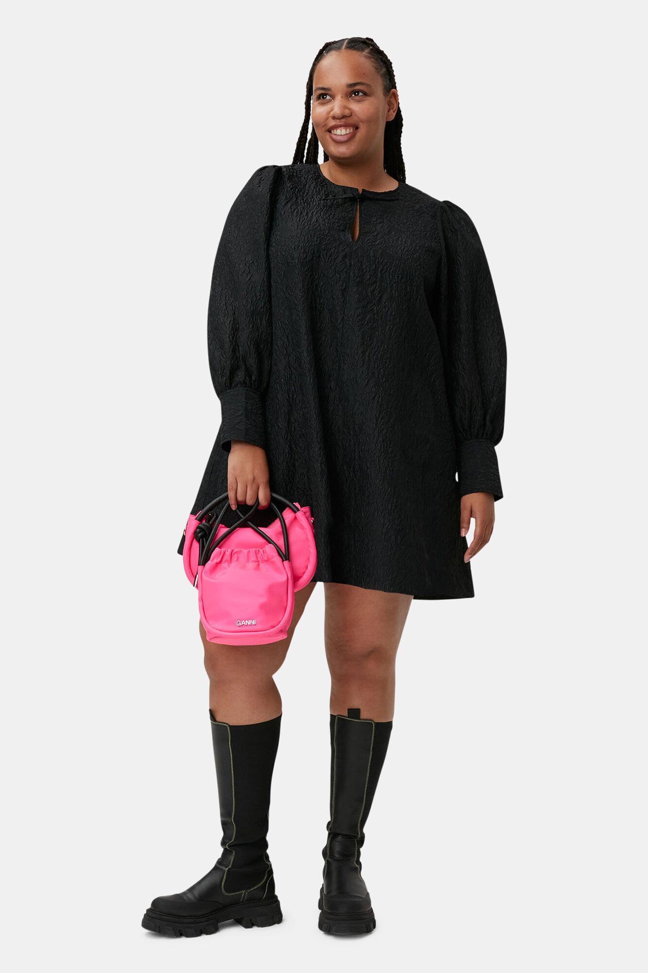 Black Jacquard Organza Mini Dress Product Image